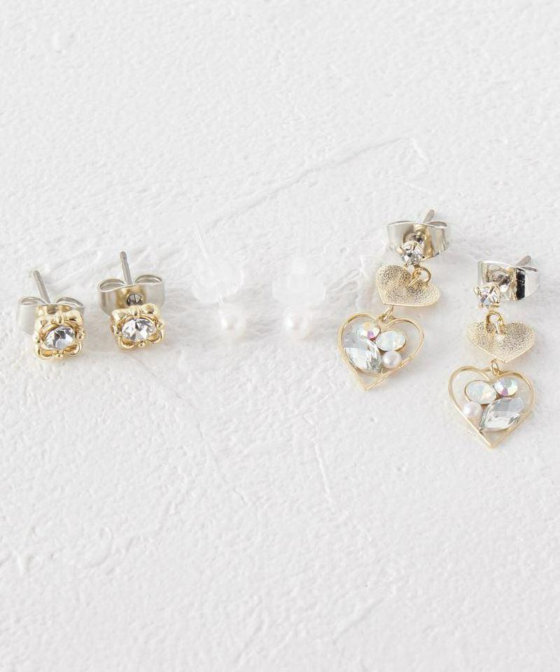 ハートビジューセットピアス