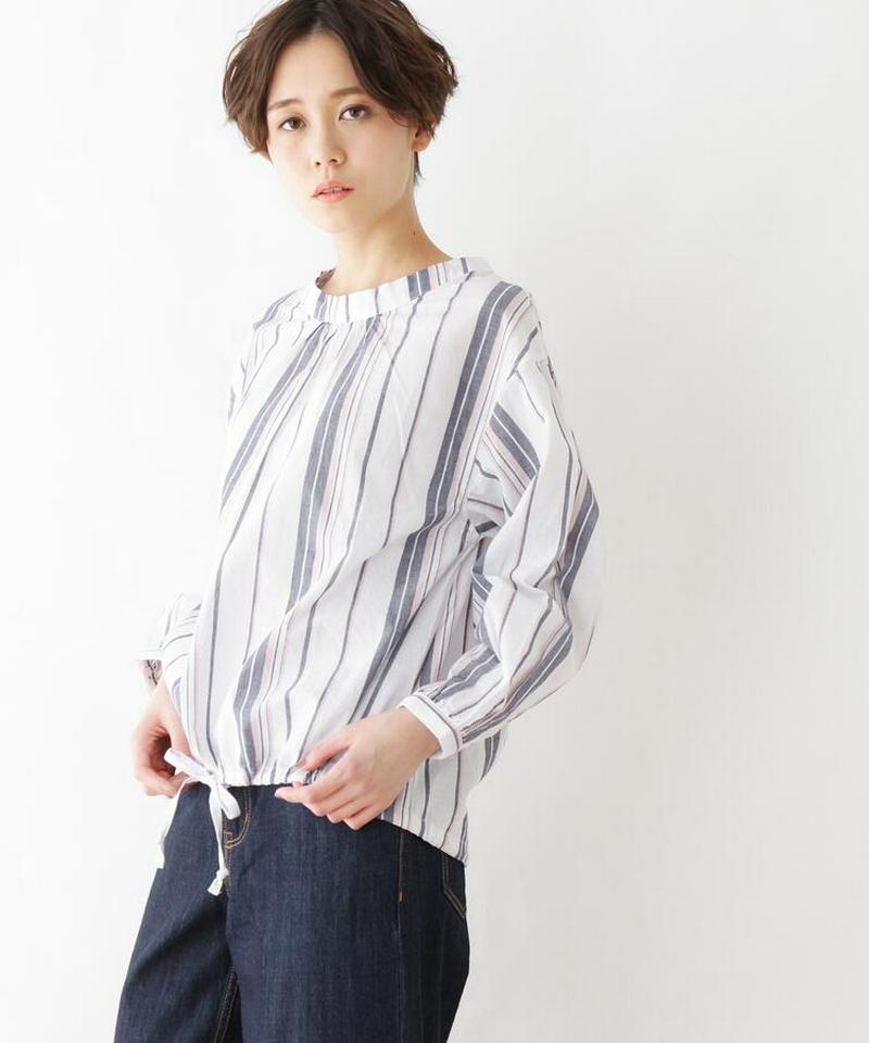 シャンブレー マオカラーブラウス
