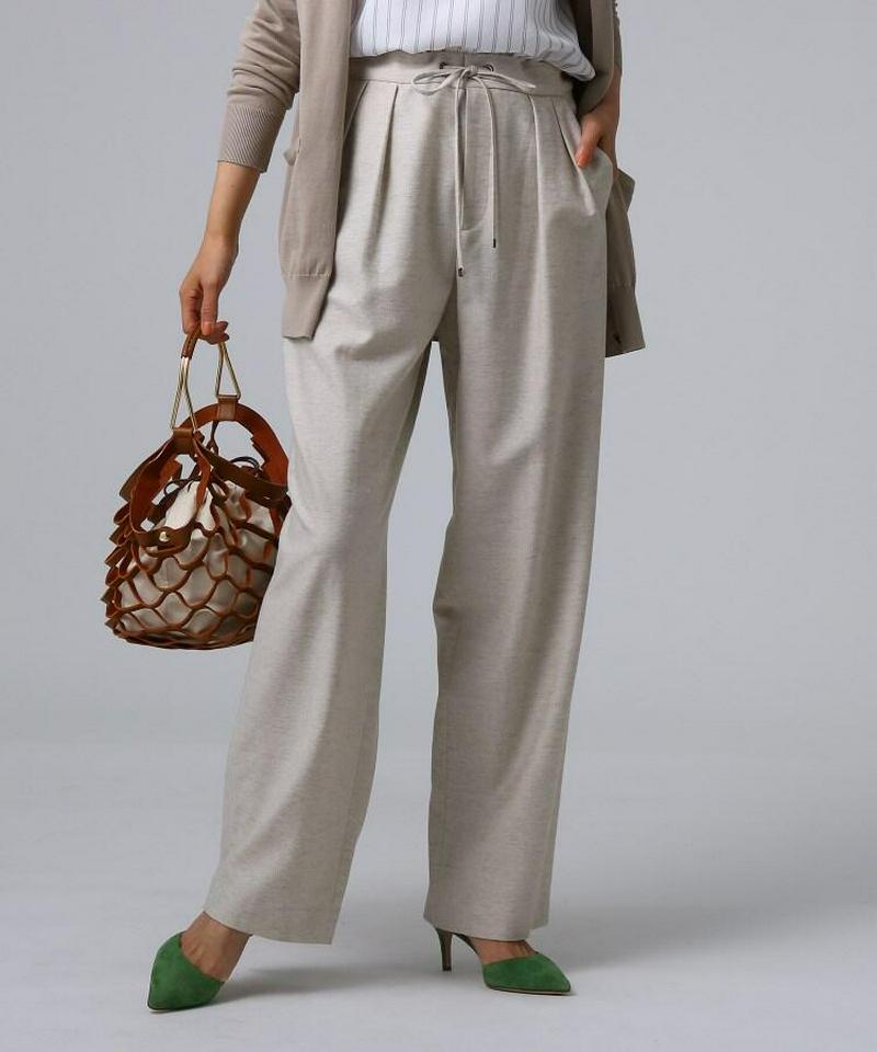 【洗える】リネンコットンストレッチパンツ