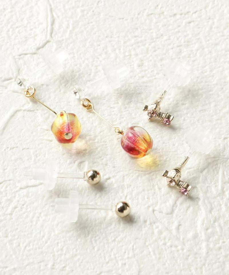 マーブルビーズピアス 6点セット