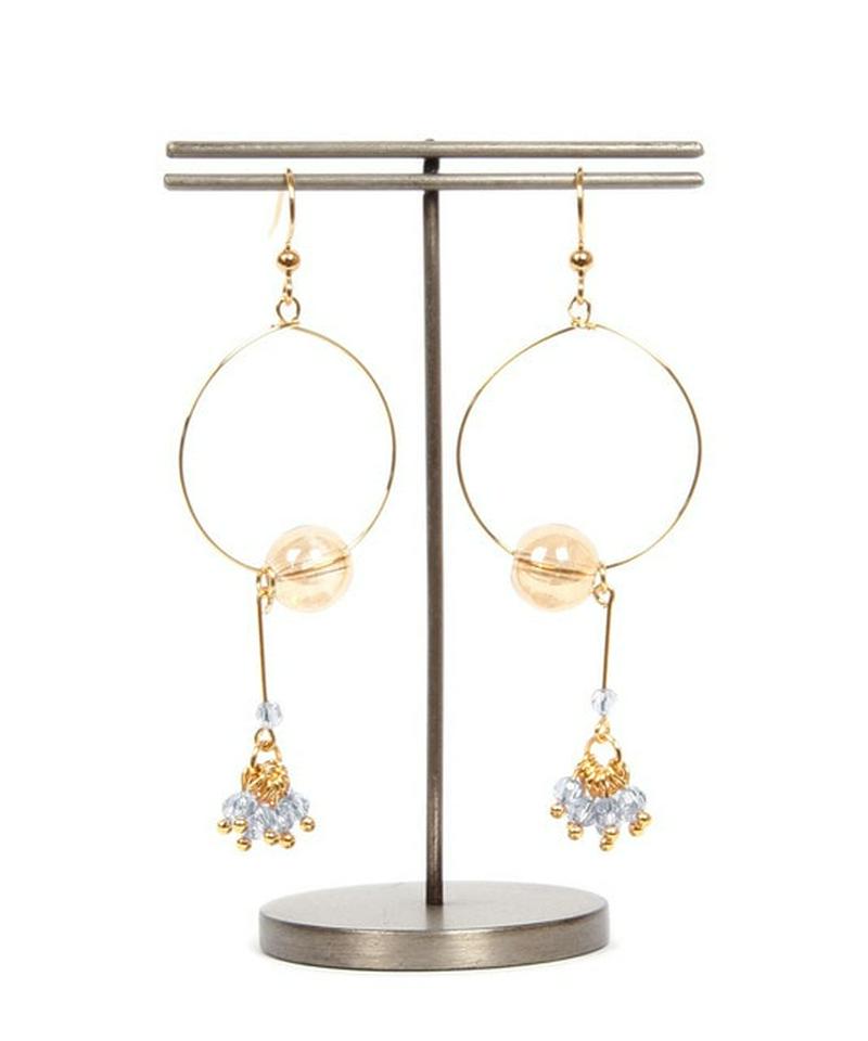 K14GF ガラスバーグレイ×フープピアス