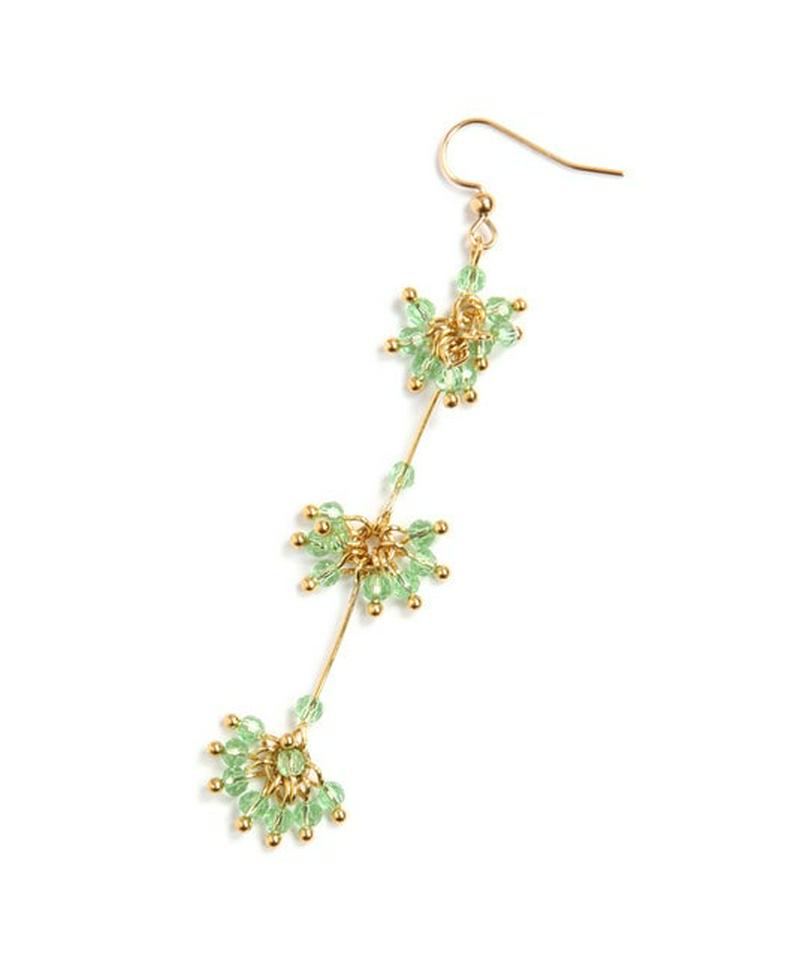 K14GF ガラスバー3連ピアス グリーン