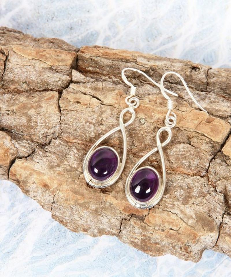 【フランス買付】アメジスト オーバルツイストピアス