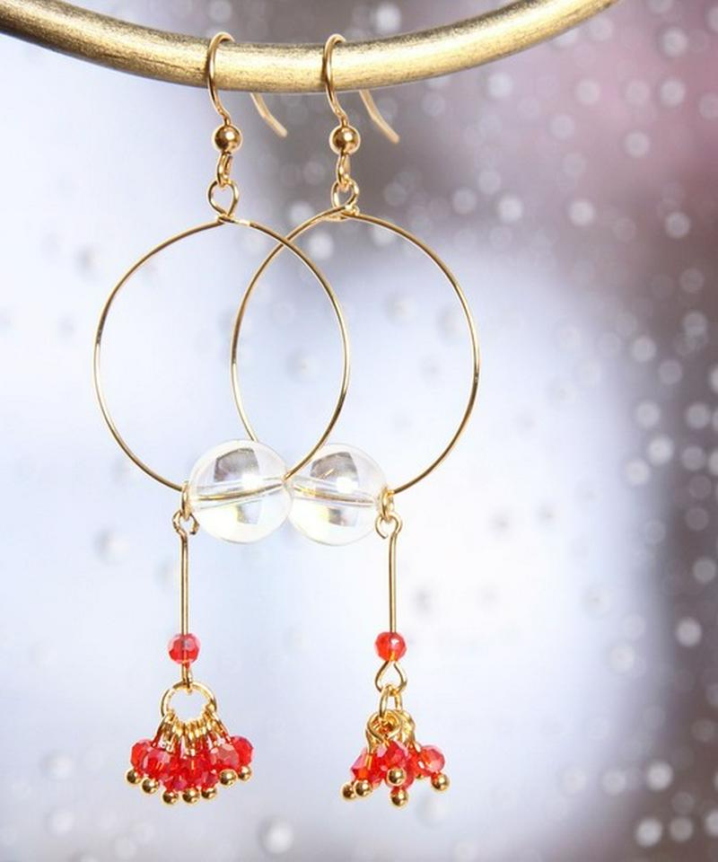 K14GF ガラスバーレッド×フープピアス