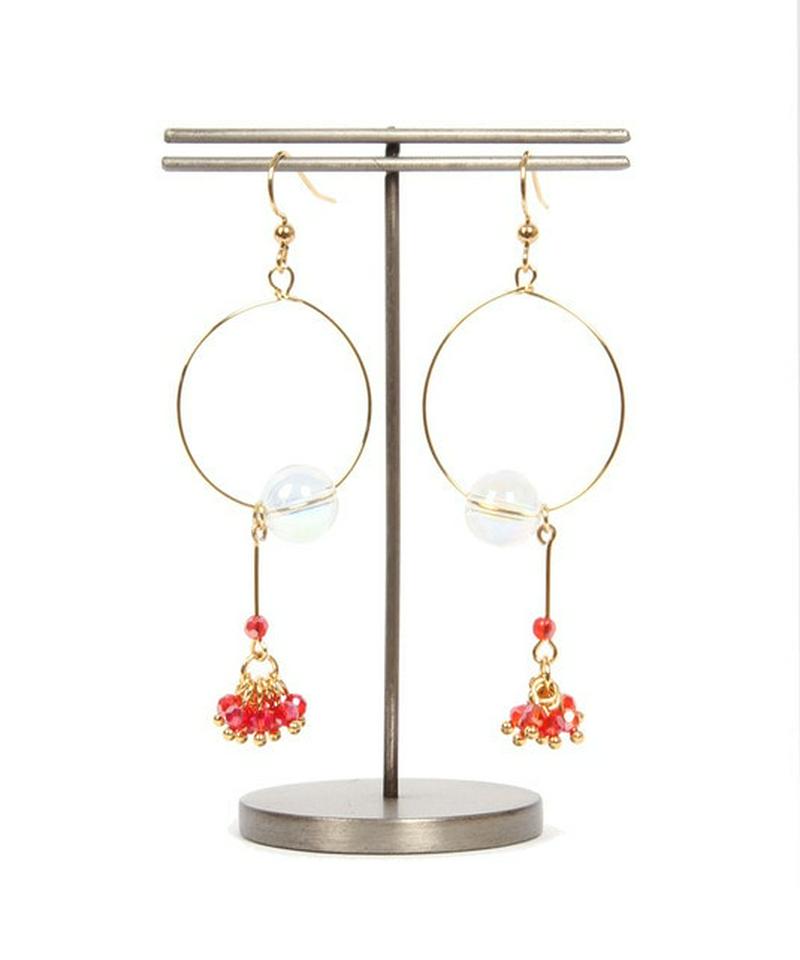 K14GF ガラスバーレッド×フープピアス