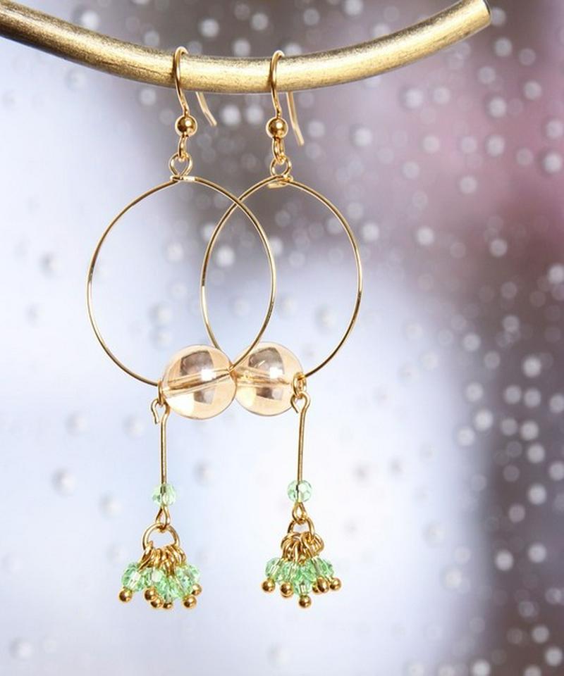 K14GF ガラスバーグリーン×フープピアス