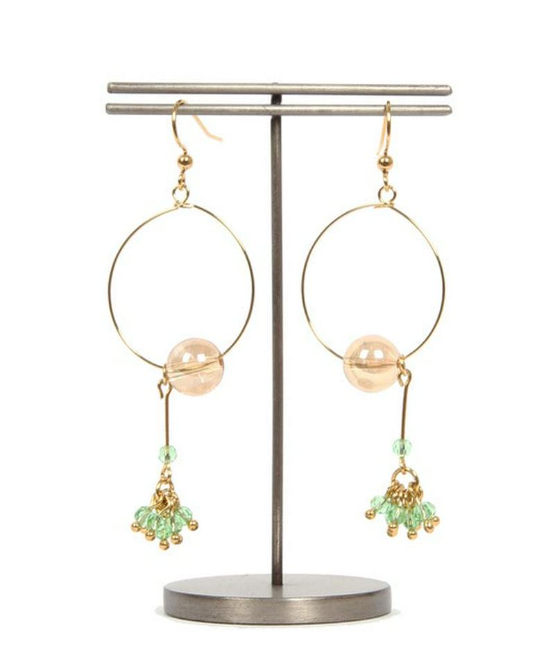 K14GF ガラスバーグリーン×フープピアス