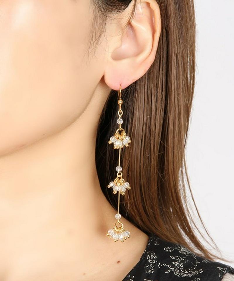 K14GF ガラスバー3連ピアス クリア