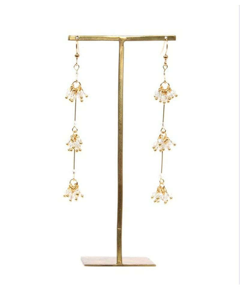 K14GF ガラスバー3連ピアス クリア