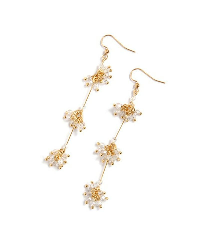 K14GF ガラスバー3連ピアス クリア