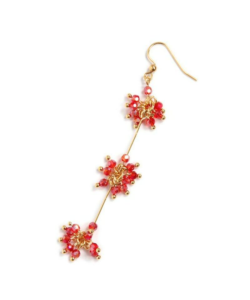 K14GF ガラスバー3連ピアス レッド