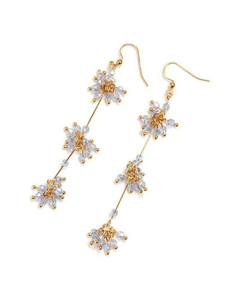 K14GF ガラスバー3連ピアス グレイ