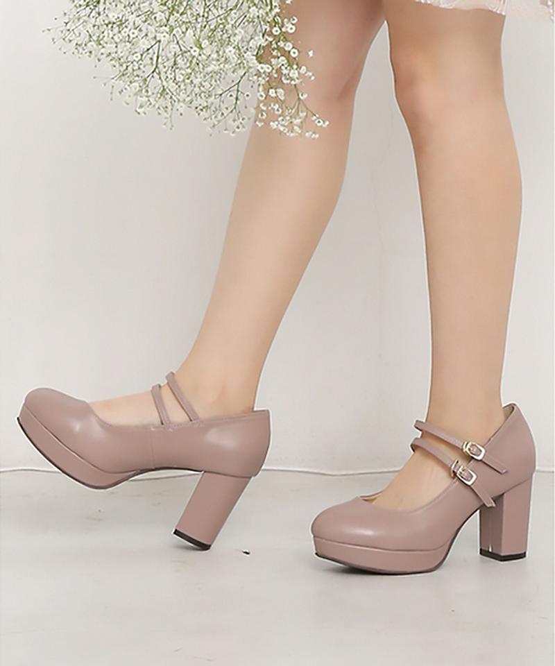 Wストラップパンプス