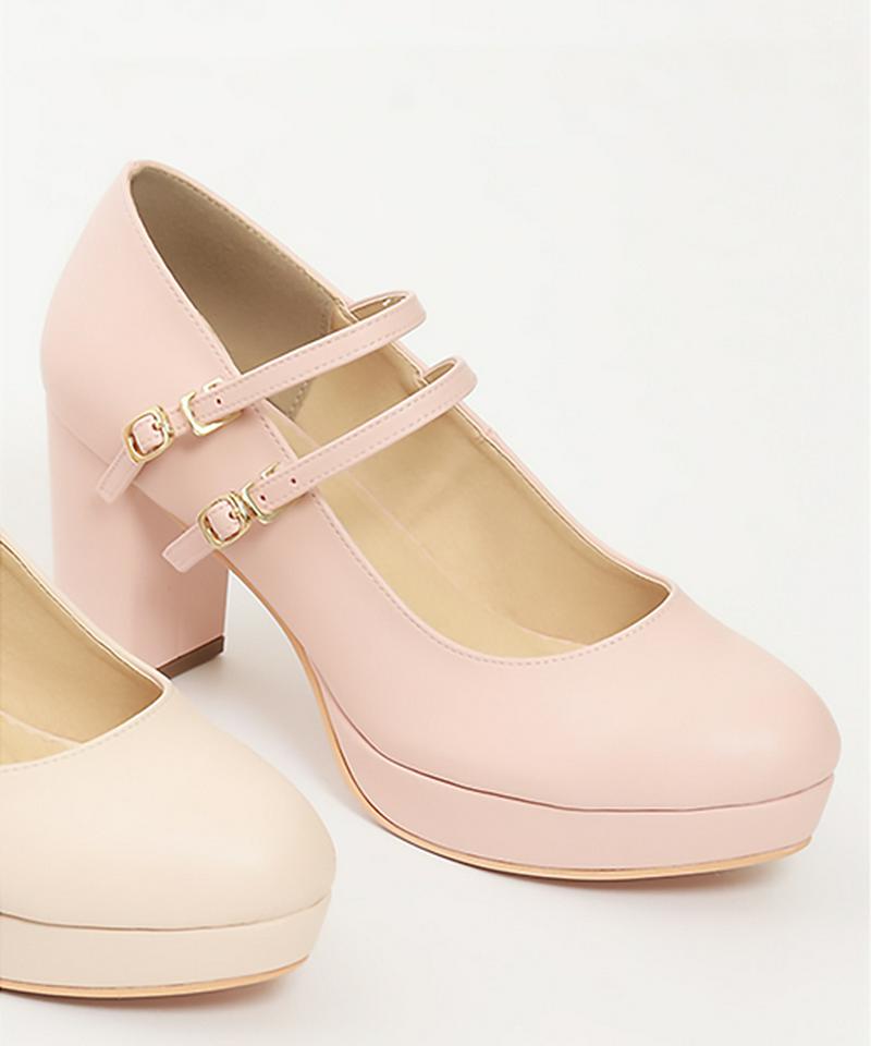 Wストラップパンプス