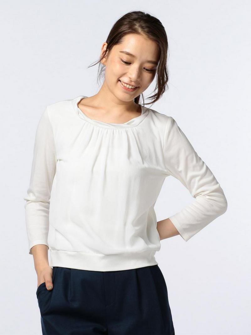 スムース×シフォン衿ツイストカットソー