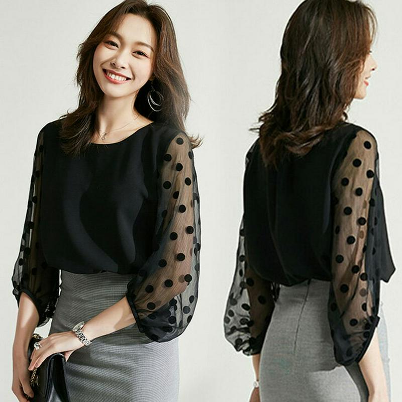 ブラウス レディース 長袖 トップス シャツ おしゃれ 可愛い ブラック メール便 2019春夏新作 M/L/XL/2XL 【6