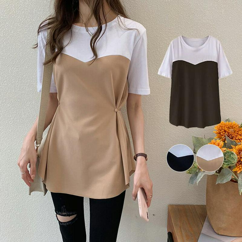 チュニック レディース 半袖 トップス おしゃれ 可愛い ブラック メール便 2019春夏新作 M/L/XL/2XL 【7682
