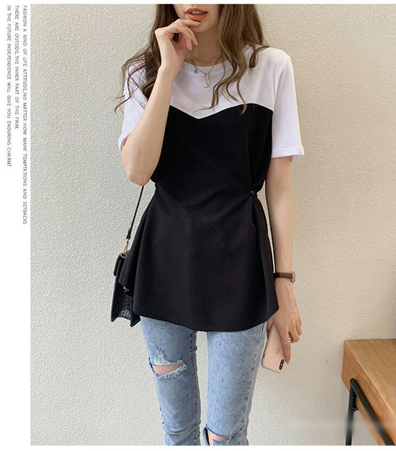 チュニック レディース 半袖 トップス おしゃれ 可愛い ブラック メール便 2019春夏新作 M/L/XL/2XL 【7682