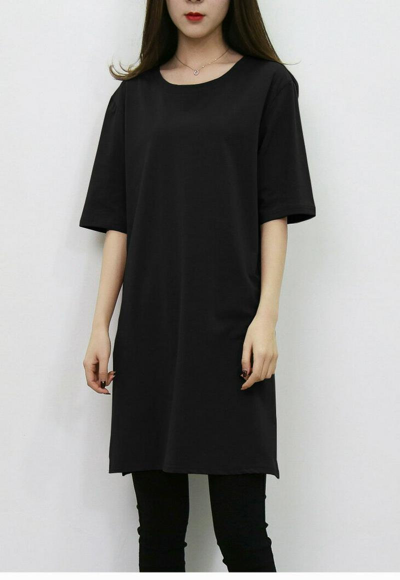 チュニック レディース 半袖 トップス おしゃれ 可愛い スリット シンプル メール便 2019春夏新作 L/XL 【ali-q