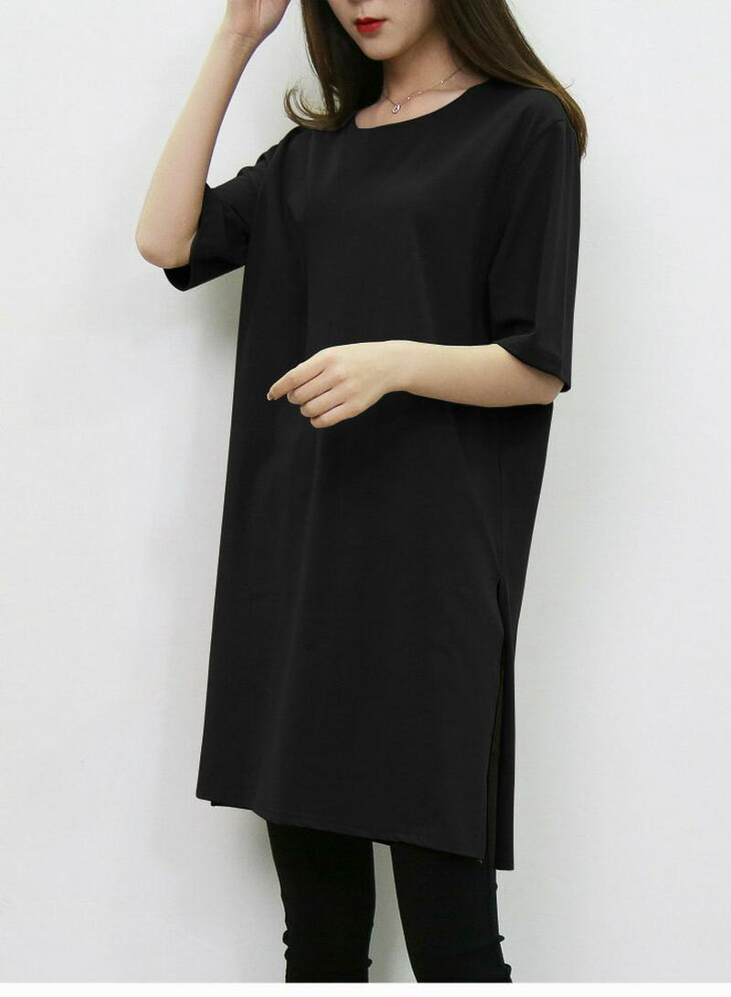 チュニック レディース 半袖 トップス おしゃれ 可愛い スリット シンプル メール便 2019春夏新作 L/XL 【ali-q