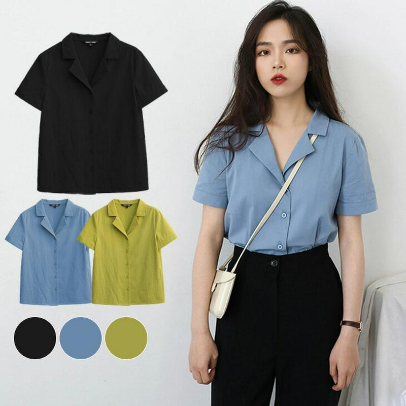シャツ レディース 半袖 トップス ブラウス おしゃれ 可愛い オープンカラー メール便 2019春夏新作 S/M/L 【a64