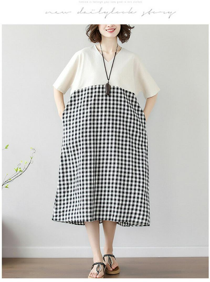 ワンピース レディース ロング丈 切り替え チェック チェック柄 おしゃれ 可愛い メール便 2019春夏新作 M/L/XL/X