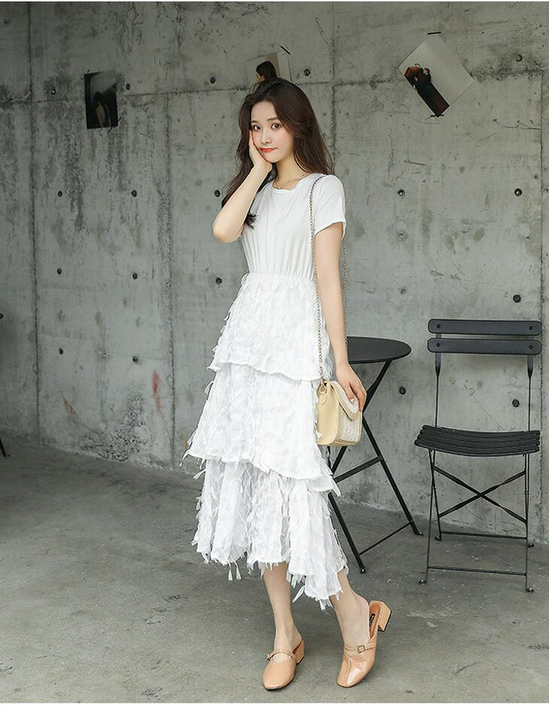 ワンピース レディース 膝丈 ミディアム丈 おしゃれ 可愛い レース ホワイト メール便 2019春夏新作 S/M/L 【193