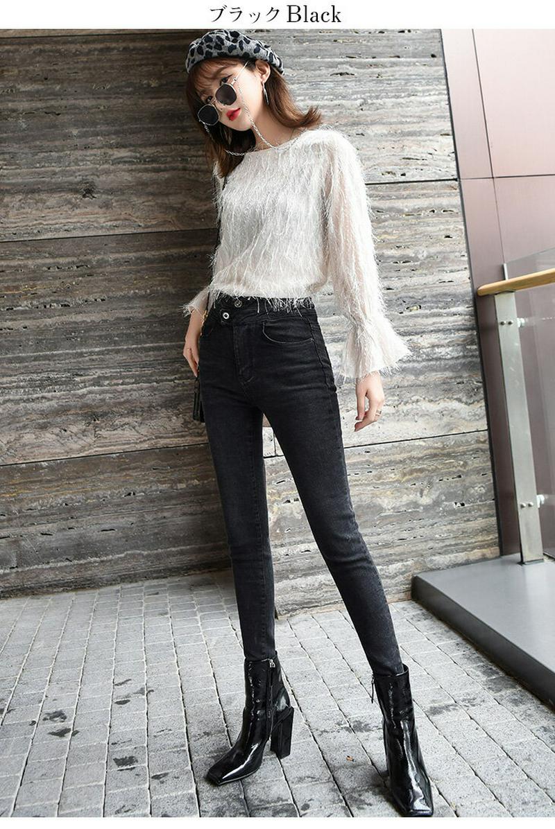 デニムパンツ レディース デニム ロングパンツ ボトムス パンツ おしゃれ 可愛い ブラック 2019春夏新作 【1838-nc