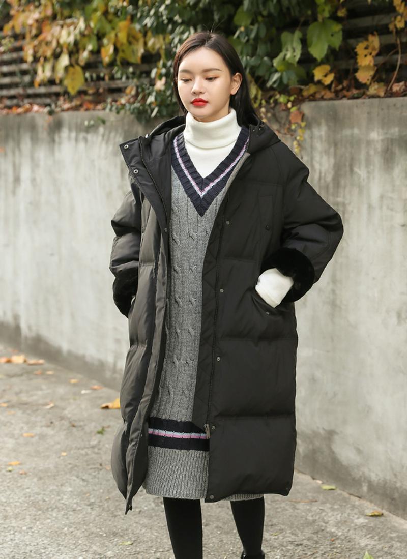 フェイクファー配色ダウンジャケット