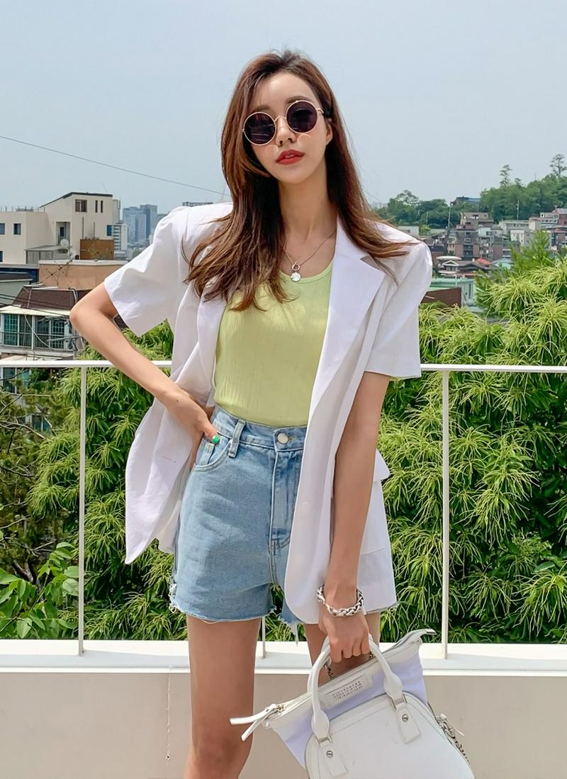 ベルト付ハーフリネンジャケット