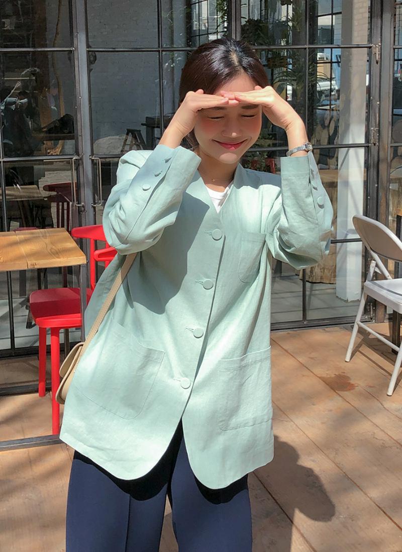 Vネックノーカラージャケット