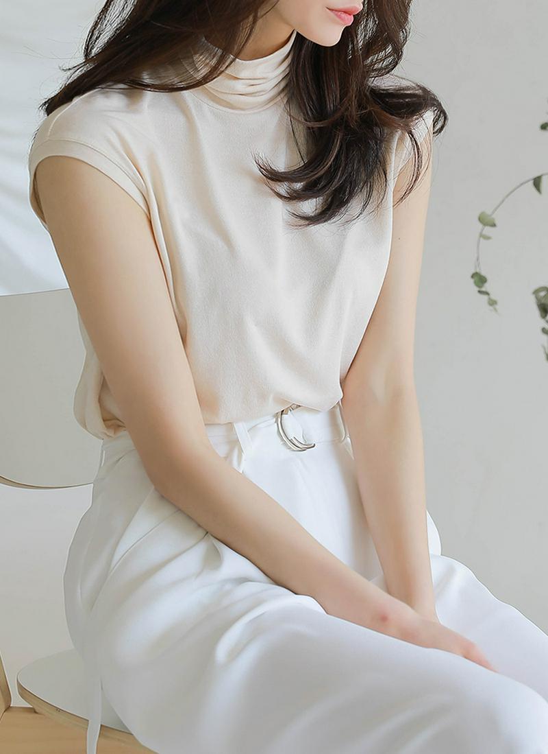 ハイネックキャップスリーブTシャツ