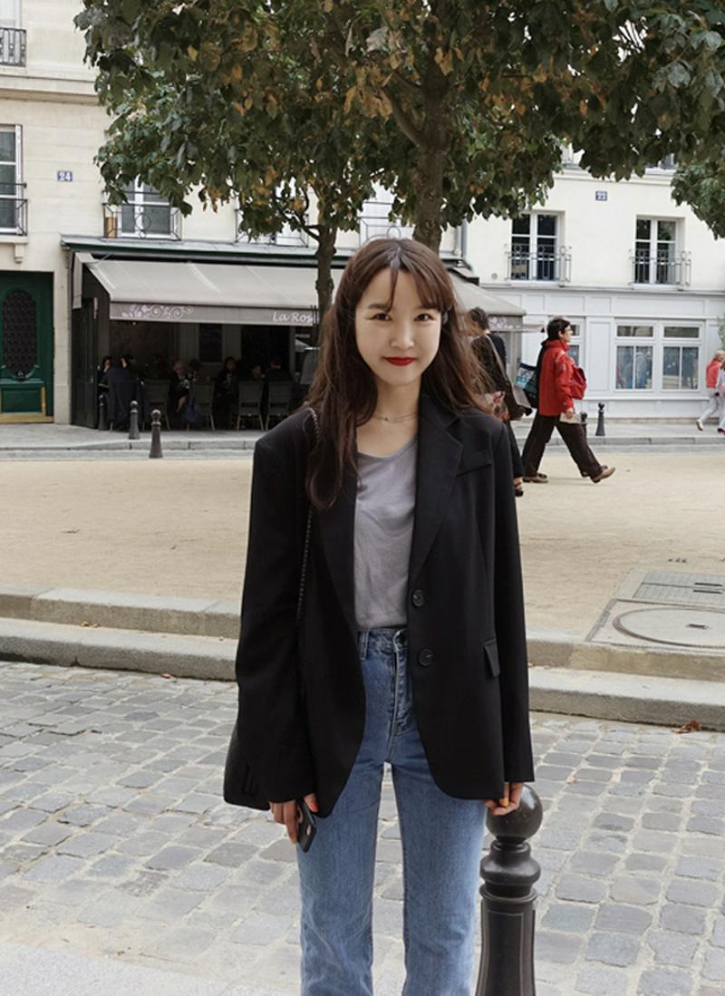 2ボタンテーラードジャケット(ブラック)