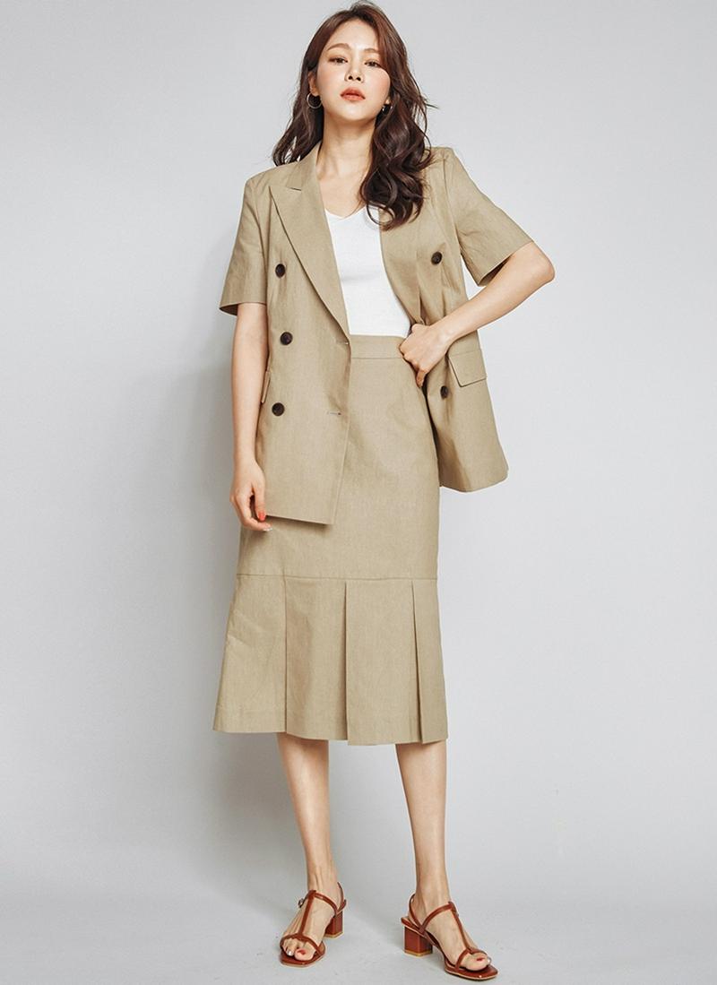 リネンコットンダブルボタンジャケット(ベージュ)