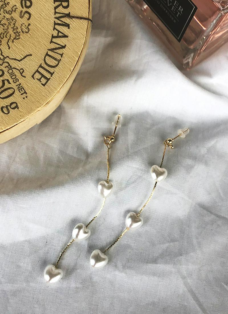 ハートパールロングピアス・全1色