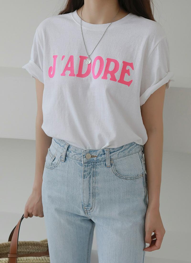 J'ADORE配色レタリングTシャツ