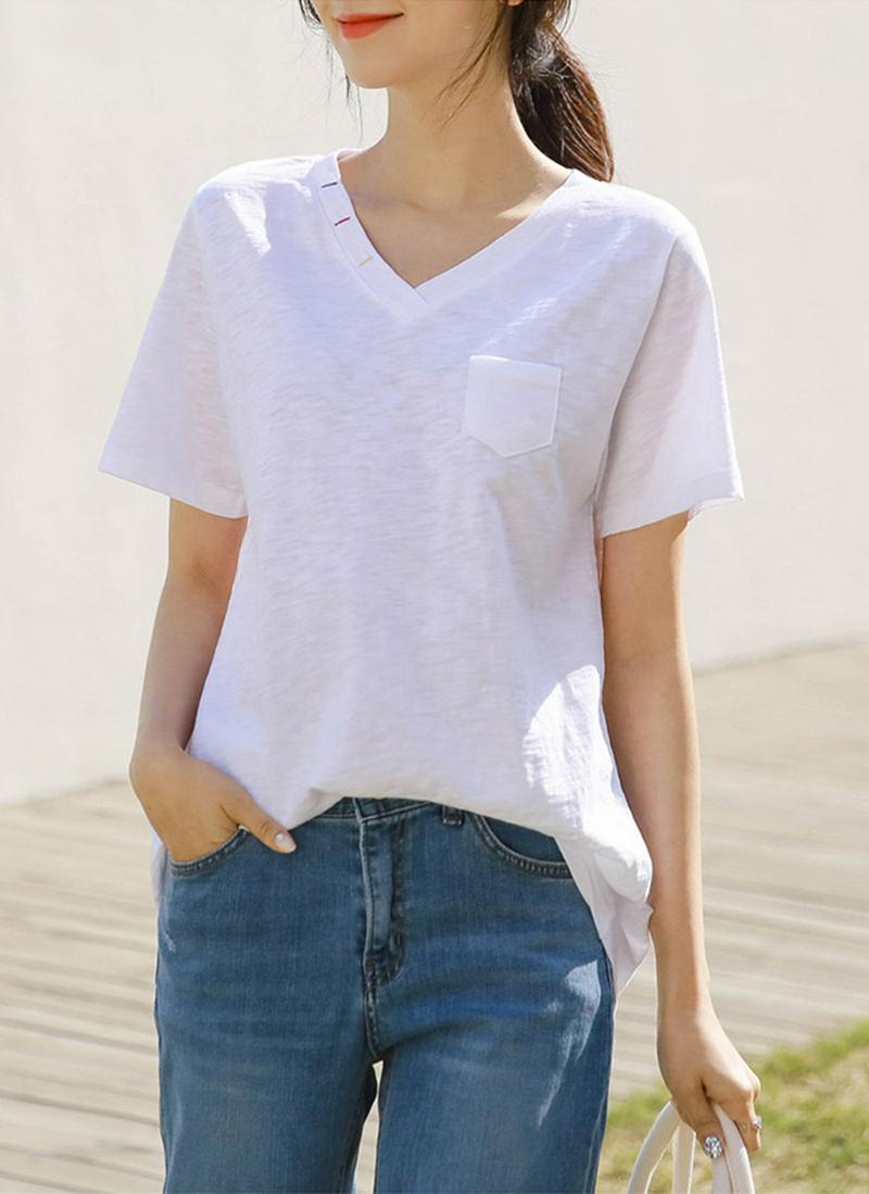 カラーラインポイントVネックTシャツ