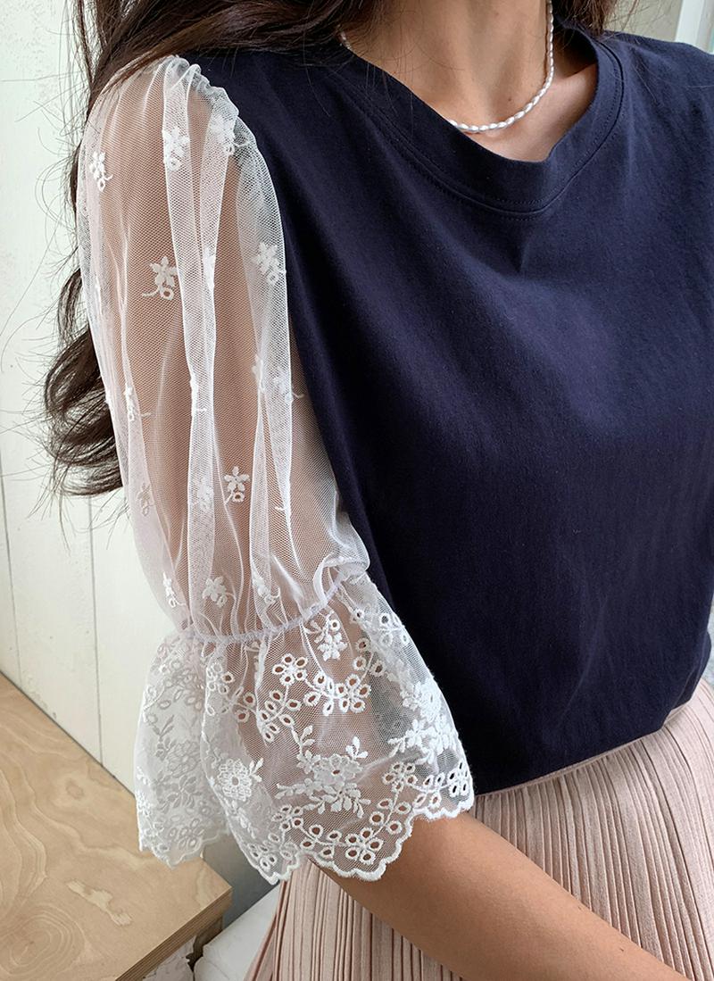 シアーレーススリーブTシャツ・全2色