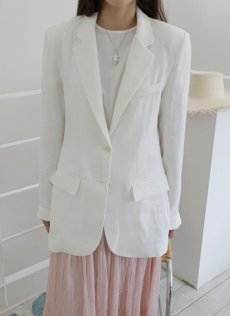 ミドル丈リネンツーボタンテーラードカラージャケット