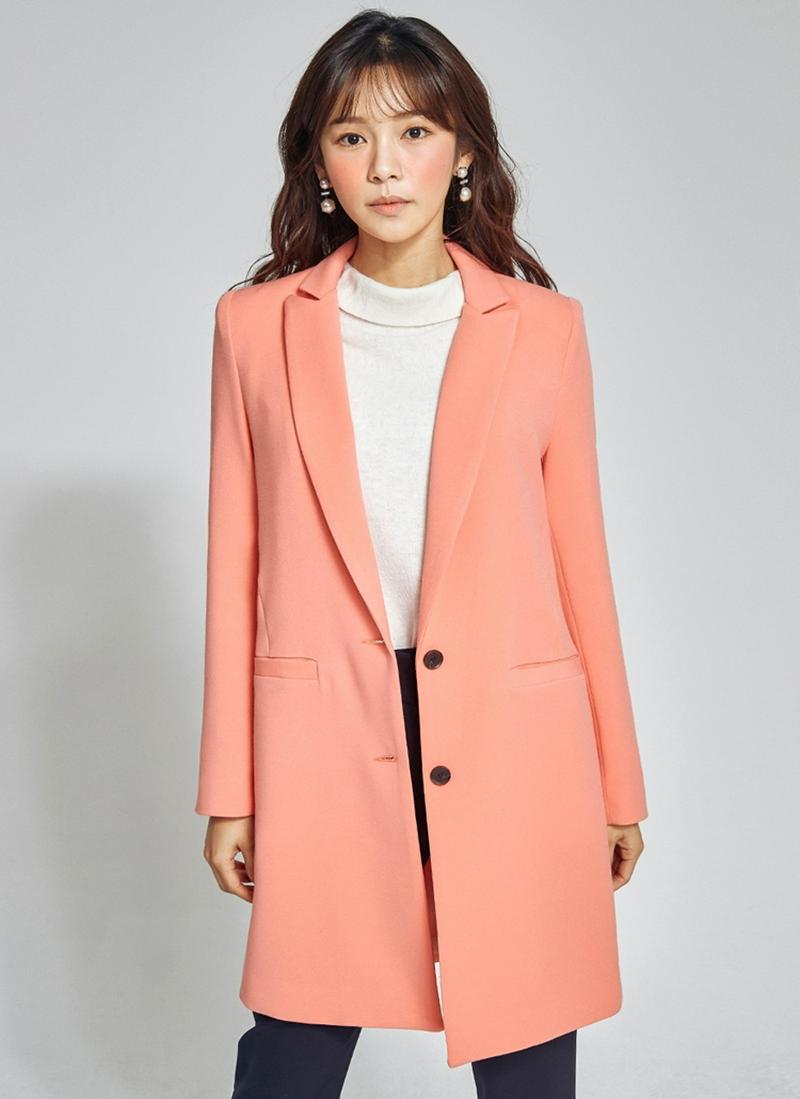 ツーボタンロングジャケット(コーラル)
