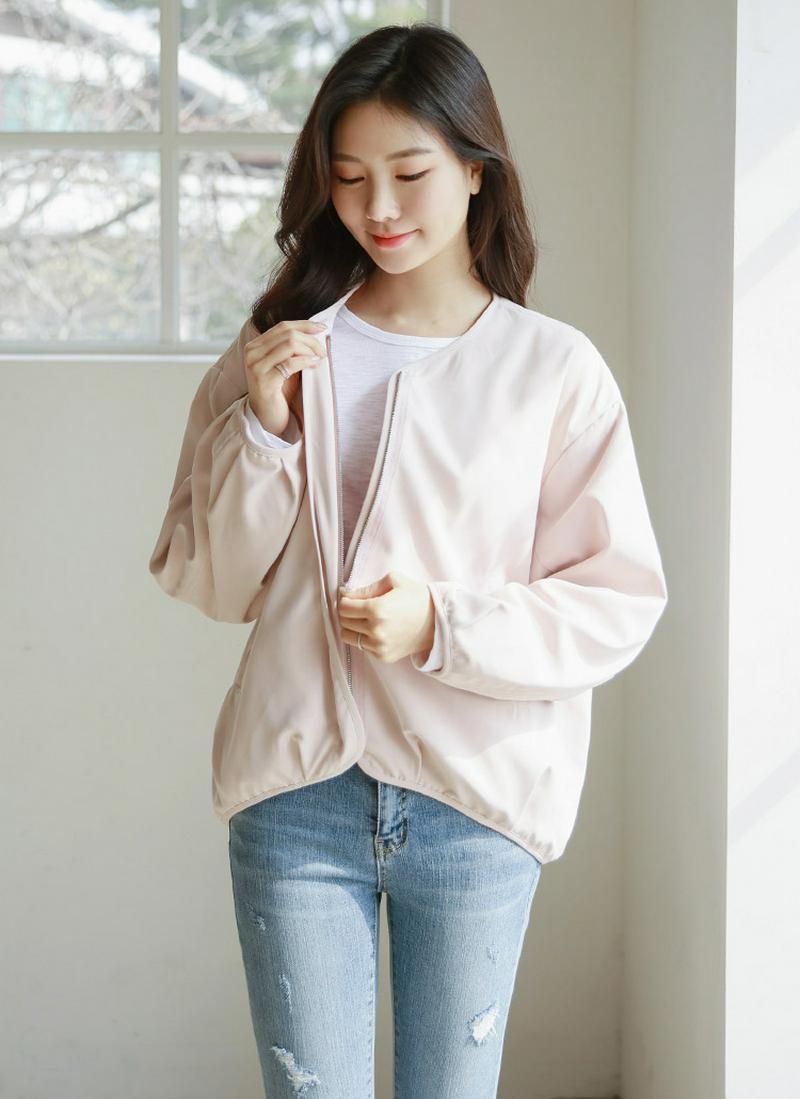 ノーカラーショートジップジャケット