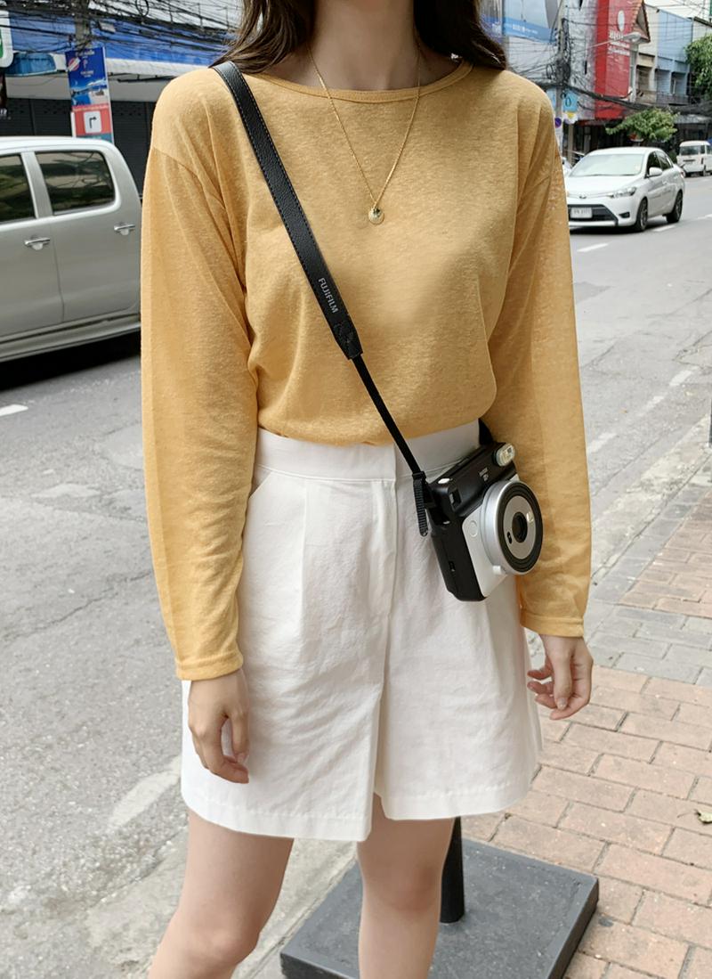 リネンブレンド長袖Tシャツ