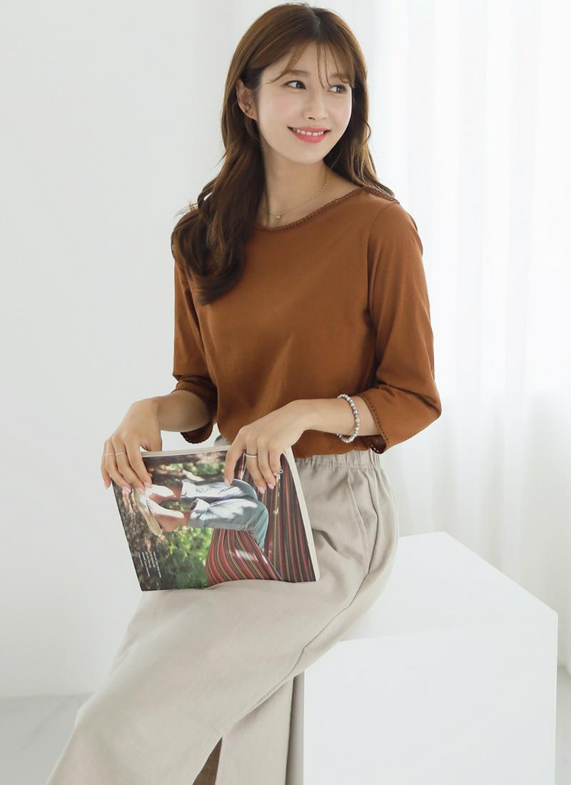 レースディテール長袖Tシャツ