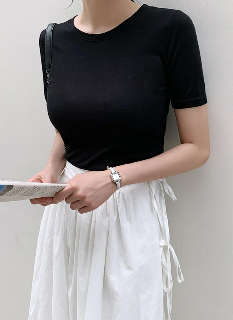 ラウンドネックレーヨンTシャツ