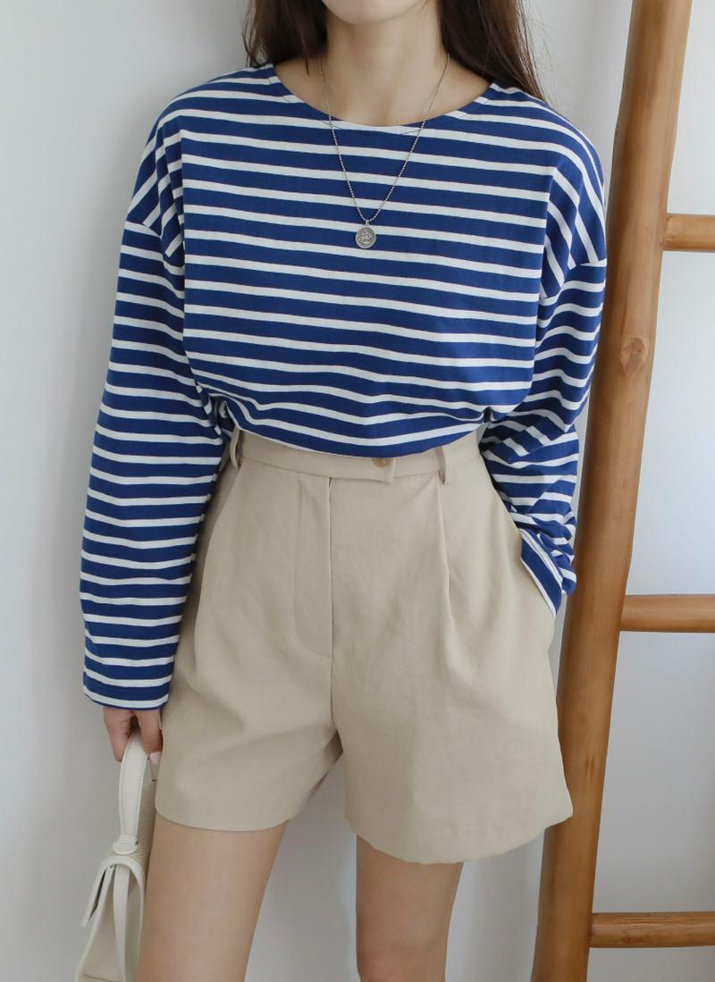 ドロップショルダーボーダーロングTシャツ