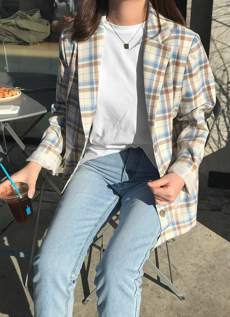 フラップポケットチェックシングルジャケット