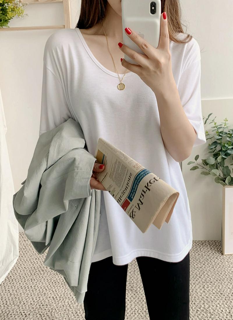 Uネック半袖Tシャツ