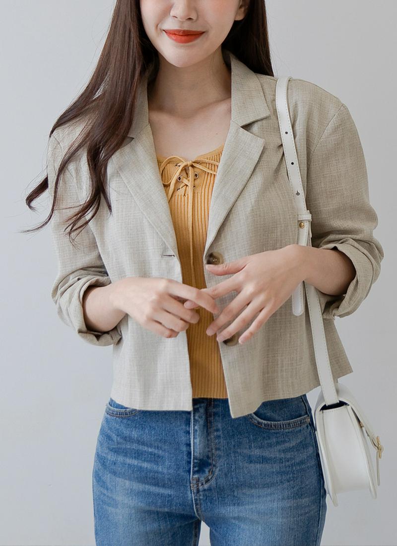 リネン混クロップドシングルジャケット