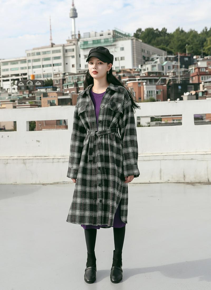 ロングチェックコート
