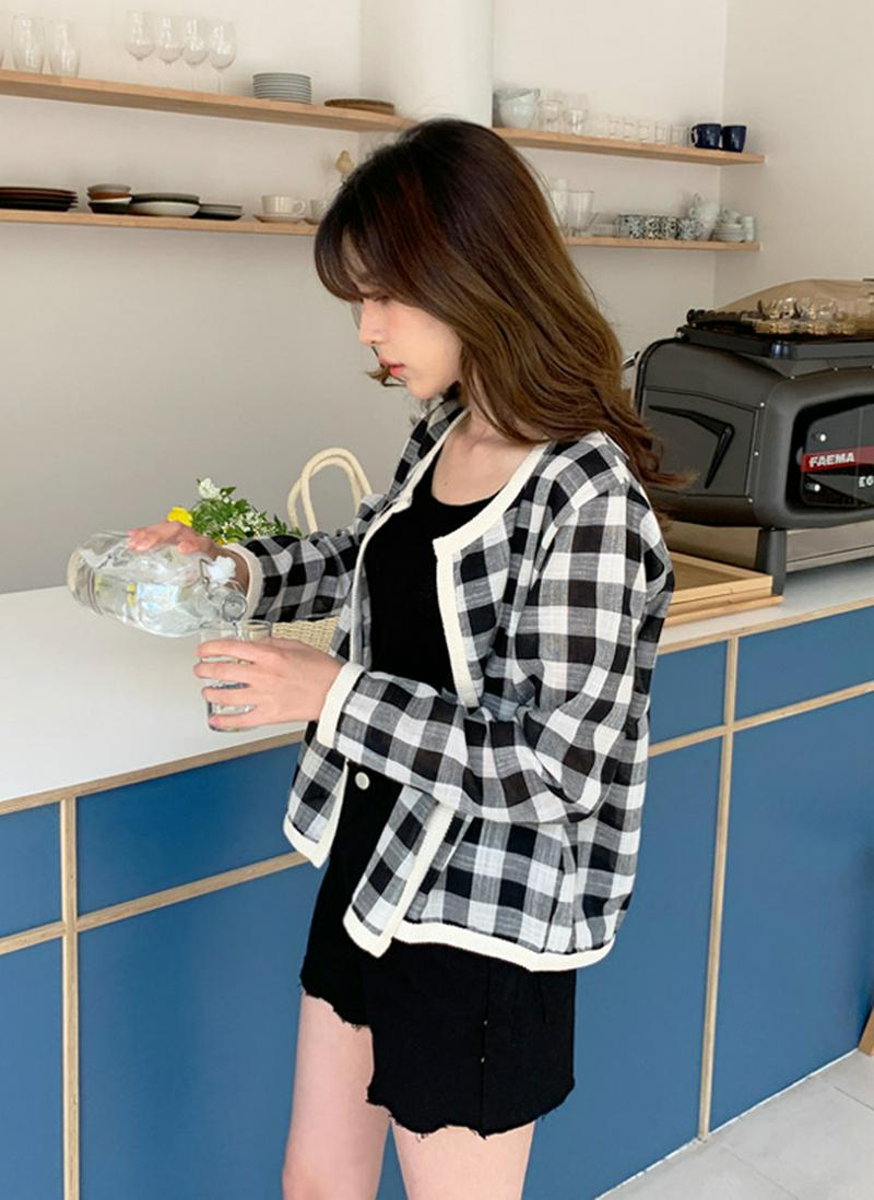 リネンブレンドチェック柄ジャケット